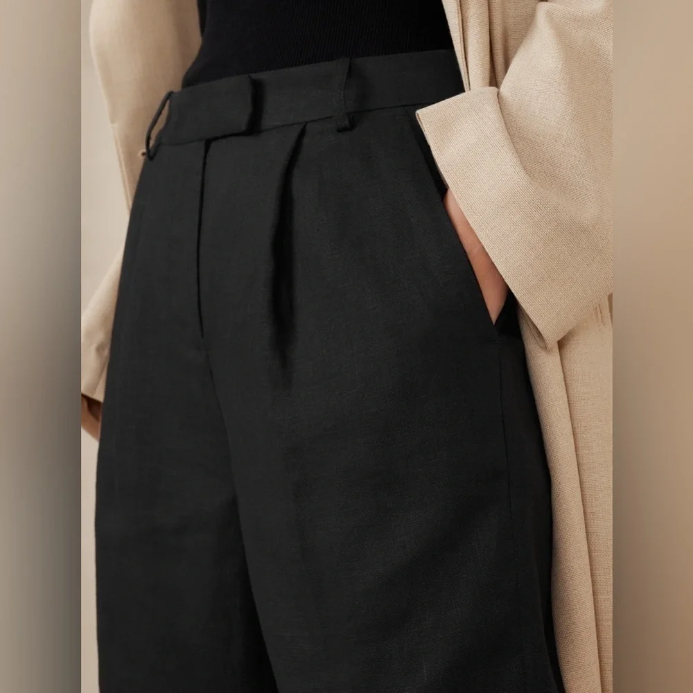 NWT! Banana Republic Black Lina Straight Linen Pant - 882876 🖥️7️⃣